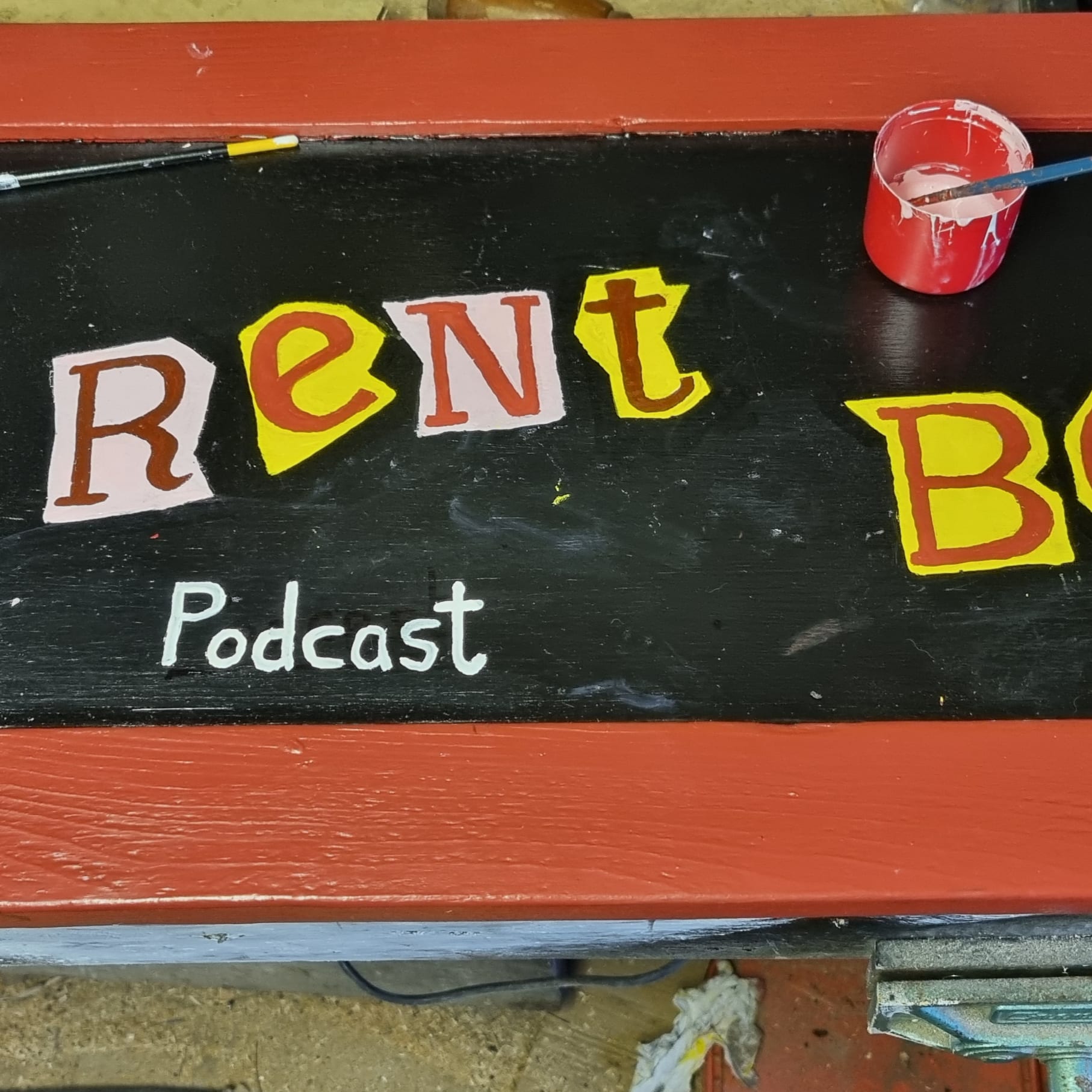 Hand painted Rent Boy Podcast logo — branding by Mancs Stuff Ltd